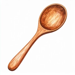 Watercolor Illustration of a Brown Wooden Spoon
