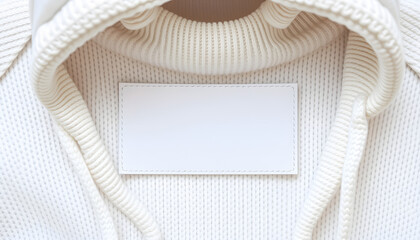 Plain white sweater hoodie with a smooth blank label ready for customization, flat papercut style. with white shades