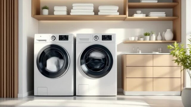Modern laundry room with two washing machines