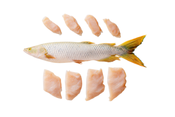 Flat-lay studio image pirarucu fish, no background