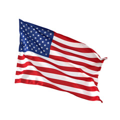 United States flag floating fabric, stars and stripes clearly visible, no pole, isolated on white background, professional photography, 4K resolution