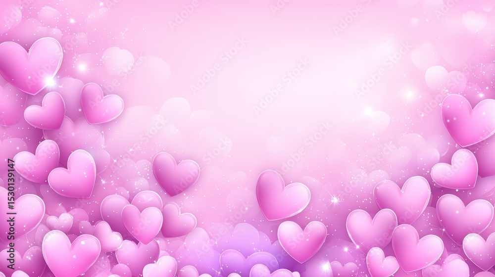 Aufkleber Pink background with many hearts scattered around it. The hearts are of different sizes and are placed in various positions. Scene is one of love and affection
