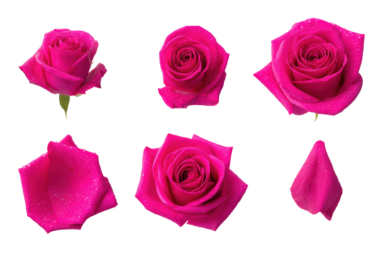 Top-view vivid pink rose pack isolated, no background