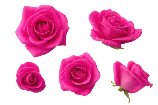 Detailed pink rose petal pattern flat lay, no background