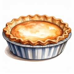 Golden Custard Pie in Blue Striped Tin