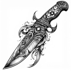 Ornate Black And White Dagger Illustration