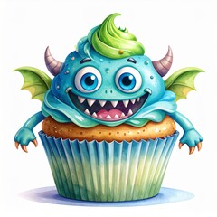 Cute Blue Monster Cupcake with Green Frosting
