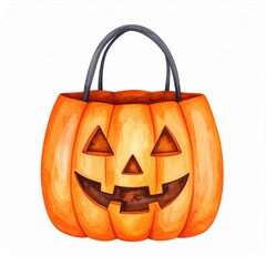 Orange Watercolor Halloween Pumpkin Treat Bag
