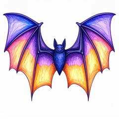 Colorful Bat Illustration with Purple Orange Wings