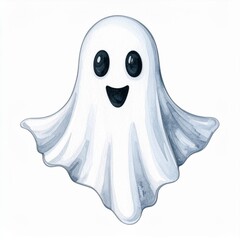 Happy Cartoon Ghost Illustration Watercolor Style