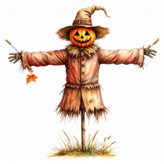 Friendly Scarecrow with a Pumpkin Head for Autumn