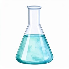 Teal Liquid in Glass Flask Watercolor Illustration