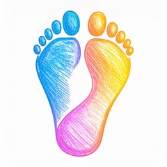 Colorful Crayon Footprints Illustration on White