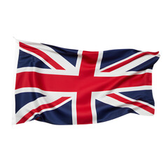 United Kingdom Union Jack flag, crisp fabric texture, gentle wave motion, no flagpole, isolated white background, commercial photography