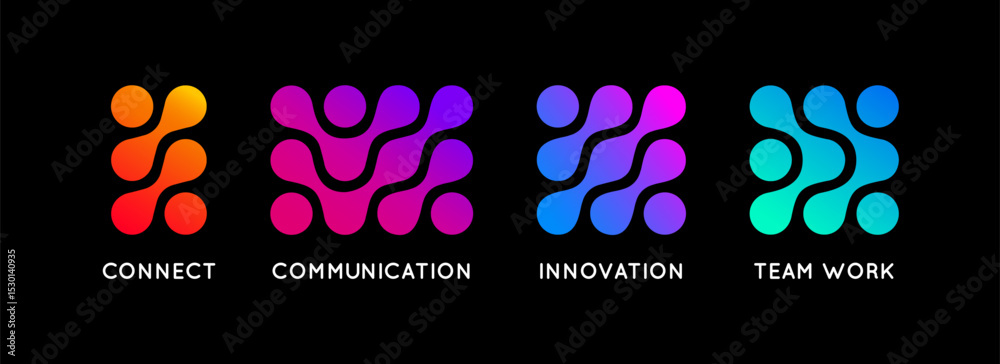 Aufkleber Abstract Connect Logo. Geometric Icon with Dots and Gradient. Vector Tech Medical Symbol Design.