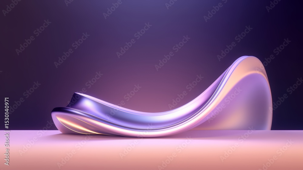 Poster Purple object with a curved surface is shown in a purple background. The object appears to be a piece of furniture, possibly a chair or a table, with a shiny, metallic finish