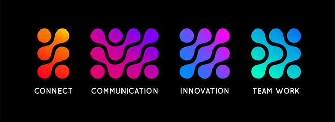 Abstract Connect Logo. Geometric Icon with Dots and Gradient. Vector Tech Medical Symbol Design.