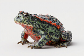 Fototapeta premium A photorealistic fire-bellied toad from Asia with green back and red underside