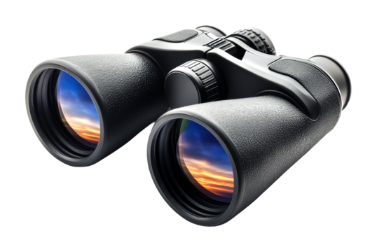 Exploring scenic views with binoculars at dusk nature outdoor adventure isolated on transparent background
