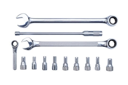 Flat-lay torque bar with extension piece set, no background