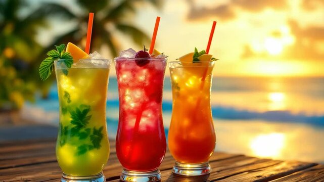 Vibrant cocktails at sunset by the poolside tropical drinks for relaxation and refreshment