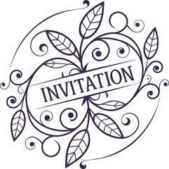 Elegant Floral Invitation Insignia with Leafy Swirls and Ornamental Circle Design – Ideal for Weddings and Formal Events