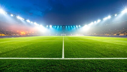 Obraz premium Soccer stadium at night with illuminated.
