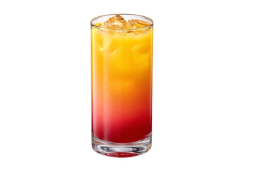 A glass of orange juice with a pinkish tint