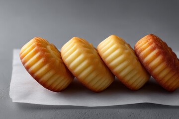 A close-up of delicious golden madeleines, a classic French dessert.