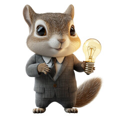 Creative Business Squirrel Holding Light Bulb in Business Attire