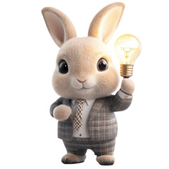 Charming Rabbit in Business Suit Holding Light Bulb in Creative Pose