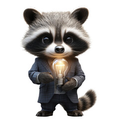 Charming Cartoon Raccoon with Electric Light Bulb in Business Suit