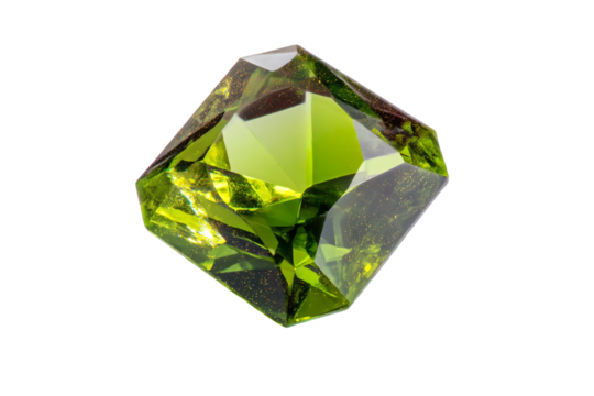 A green gemstone with a diamond shape