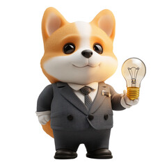Charming Cartoon Corgi in Suit Holding Light Bulb Idea Concept