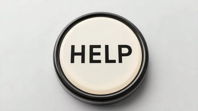 Help button with black text on white background for urgent aid support