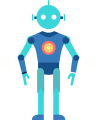 A blue robot with a big smile holding a blank sign in a playful and futuristic style