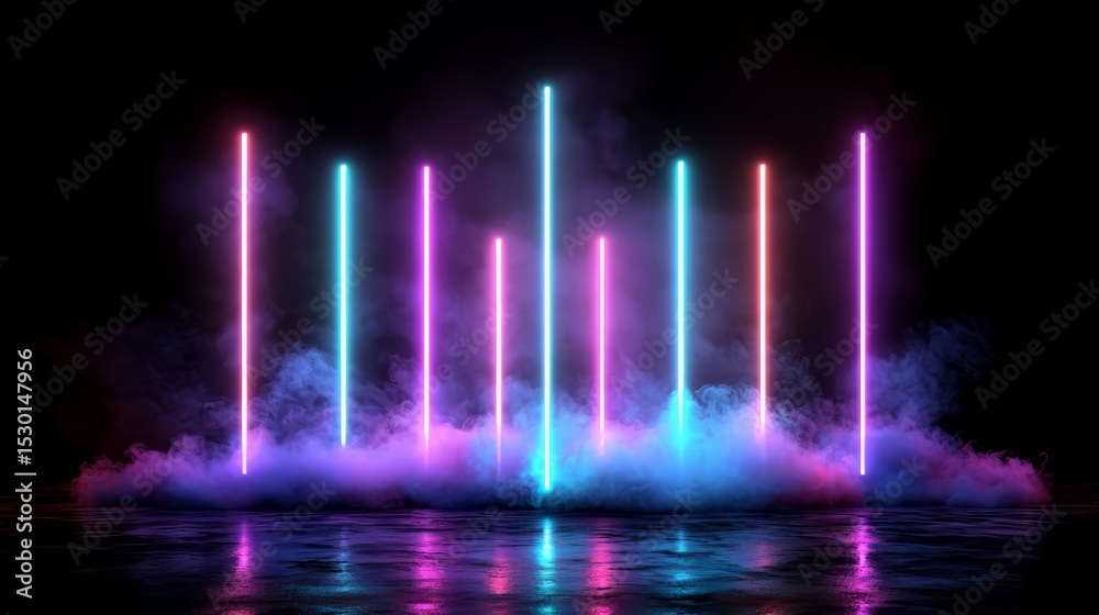 Poster series of neon lights are lit up in the dark, creating a colorful and vibrant atmosphere. the smoke 