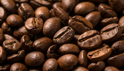 Fototapeta premium Macro Photography of Roasted Coffee Beans Rich, Dark, and Aromatic