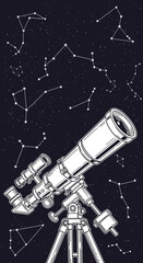 Fototapeta premium Stargazing Night with Vintage Telescope and Constellations Vector Art