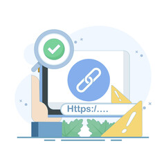 concept of protection from malicious links. suspicious and malicious hyperlinks, safe browsing and warning notifications, security system in browsers. unsafe websites. flat design.