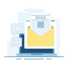 Email newsletter concept, Email marketing, SEO on email marketing, digital news, subscription renewal. Online business strategy, newsletter marketing. Flat vector illustration on background.
