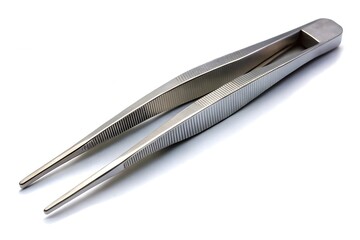 Stainless steel tweezers precision instrument for detailed work on white background
