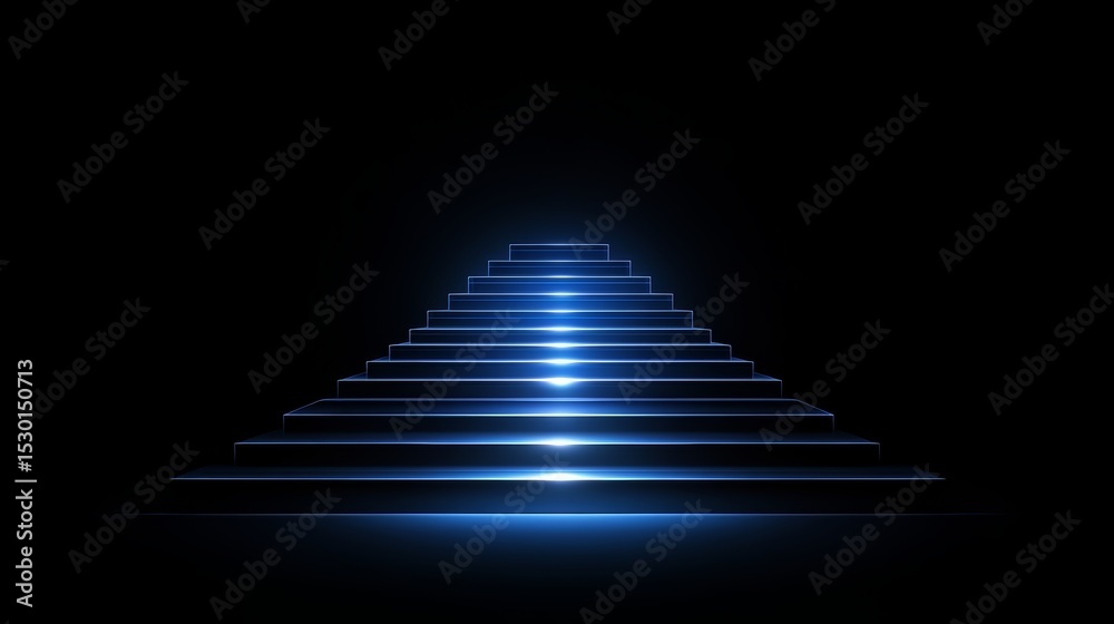 Poster staircase with a blue light shining on it. the staircase is lit up and he is a part of a futuristic 
