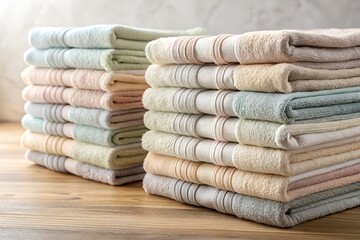 Pastel towels neatly stacked showcasing cozy and clean bathroom textile