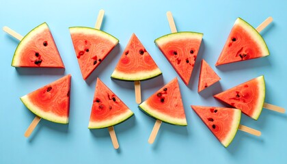 Watermelon slices on blue background.