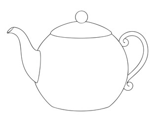 Obraz premium Simple line art illustration of a teapot perfect for coloring pages and kitchen designs and projects. teapot, tea, kettle, outline, line art, drawing, illustration.