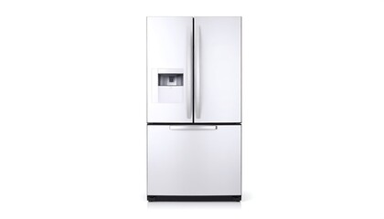 White Modern Refrigerator on White Background.