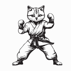 Cat Karate Vector Images. Cat Karateka Stock Illustrations Isolated on white background.
