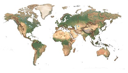 World Map with topography relief, and white background.