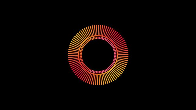 Circular Sound Wave Spectrum Animation in Gradient red and orange, Circle sound spectrum loop featuring vibrant music waves in a sleek, glowing style